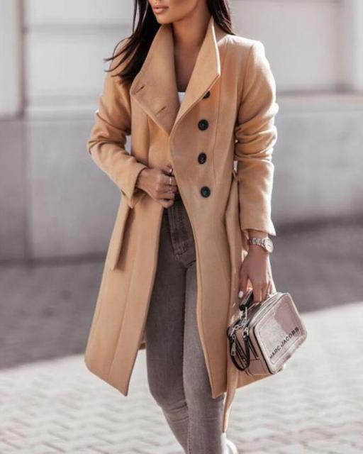 Women's Autumn Coat with Trench Style in Beige