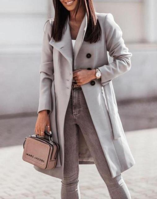 Women's Autumn Coat with Trench Style in Grey