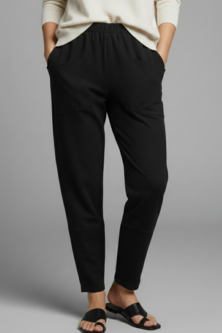Women's Baggy Jeans Ankle Trousers with Pockets in Black