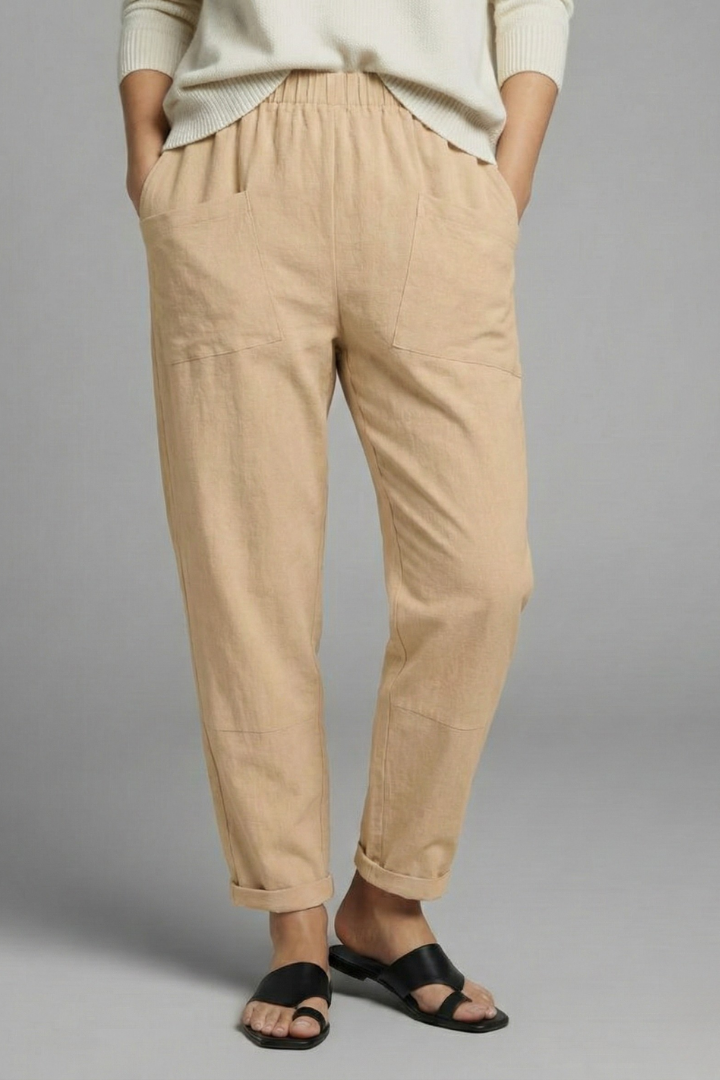 Women's Baggy Jeans Ankle Trousers with Pockets in Khaki