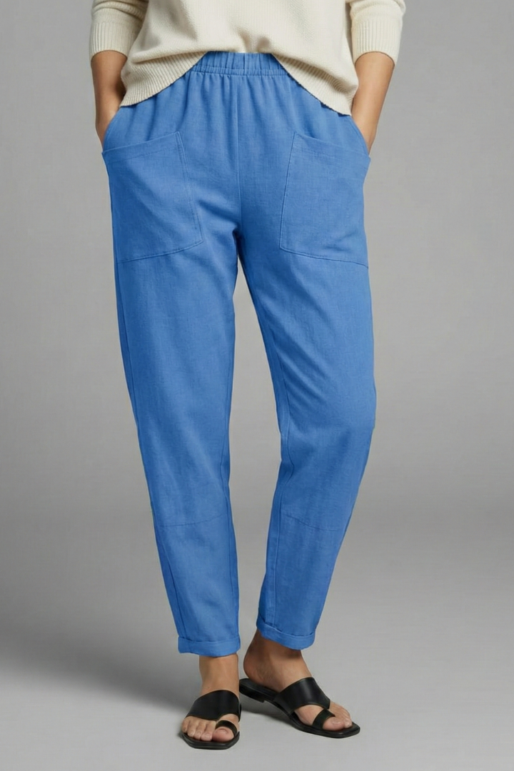 Women's Baggy Jeans Ankle Trousers with Pockets in Sky Blue