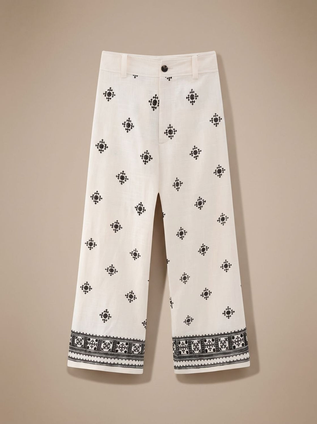 Women's Baggy Jeans-Style Embroidered High-Waist Trousers in White