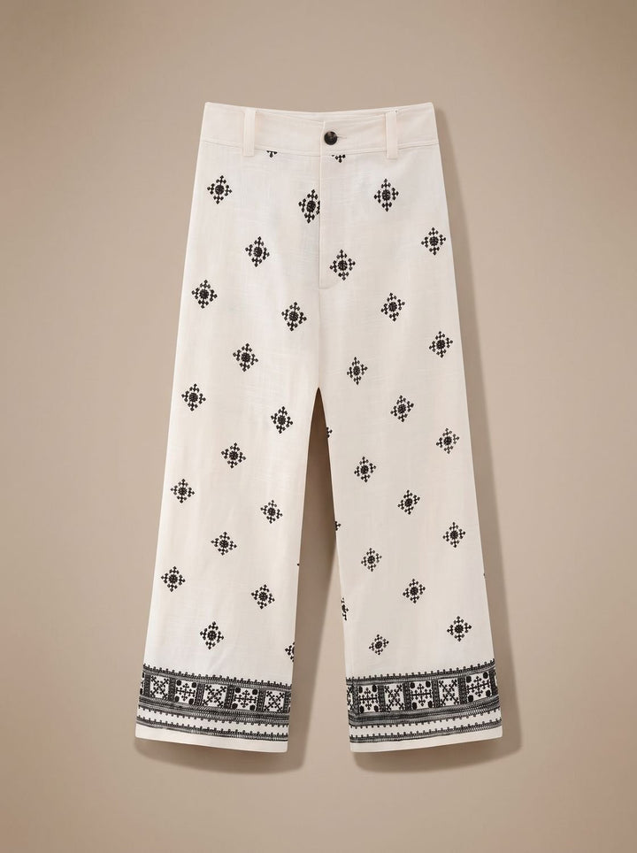 Women's Baggy Jeans-Style Embroidered High-Waist Trousers in White