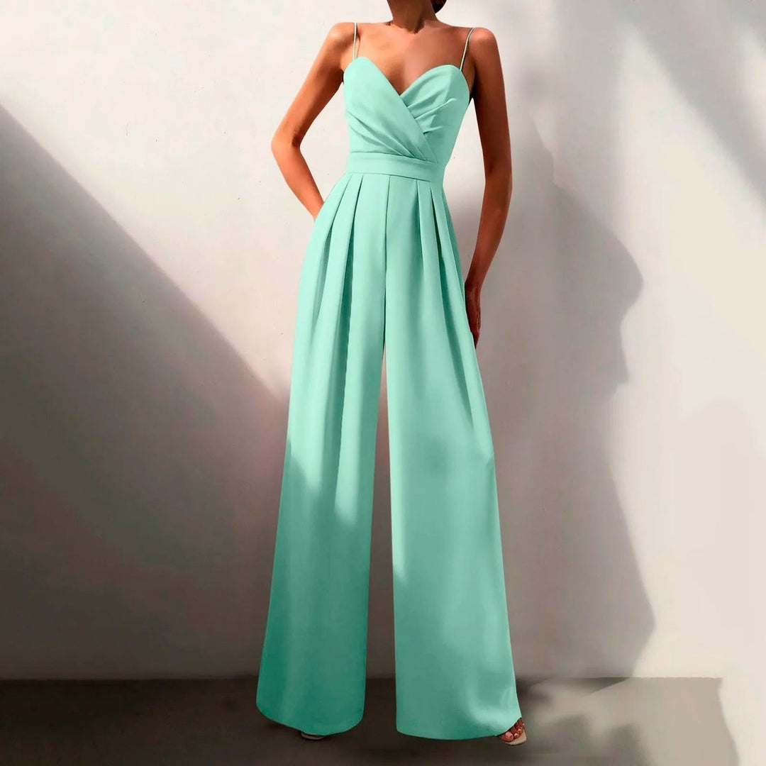 Women's Baggy Jeans-Style Wide-Leg Palazzo Jumpsuit in Green