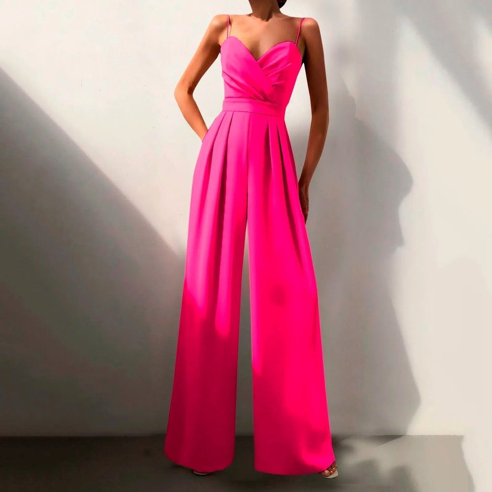 Women's Baggy Jeans-Style Wide-Leg Palazzo Jumpsuit in Pink