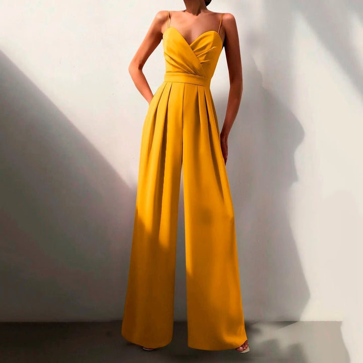 Women's Baggy Jeans-Style Wide-Leg Palazzo Jumpsuit in Yellow