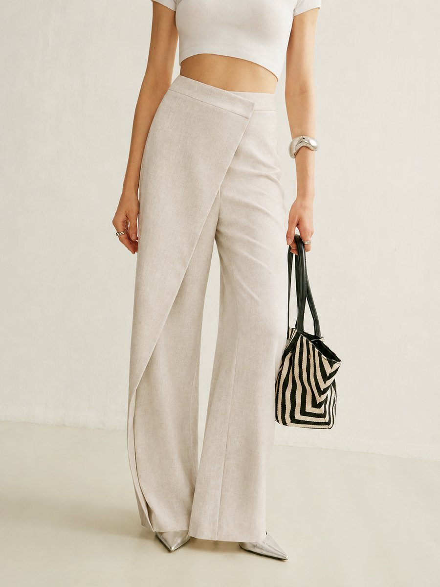 Women's Baggy Jeans with Wide-Leg Asymmetric Wrap in Apricot