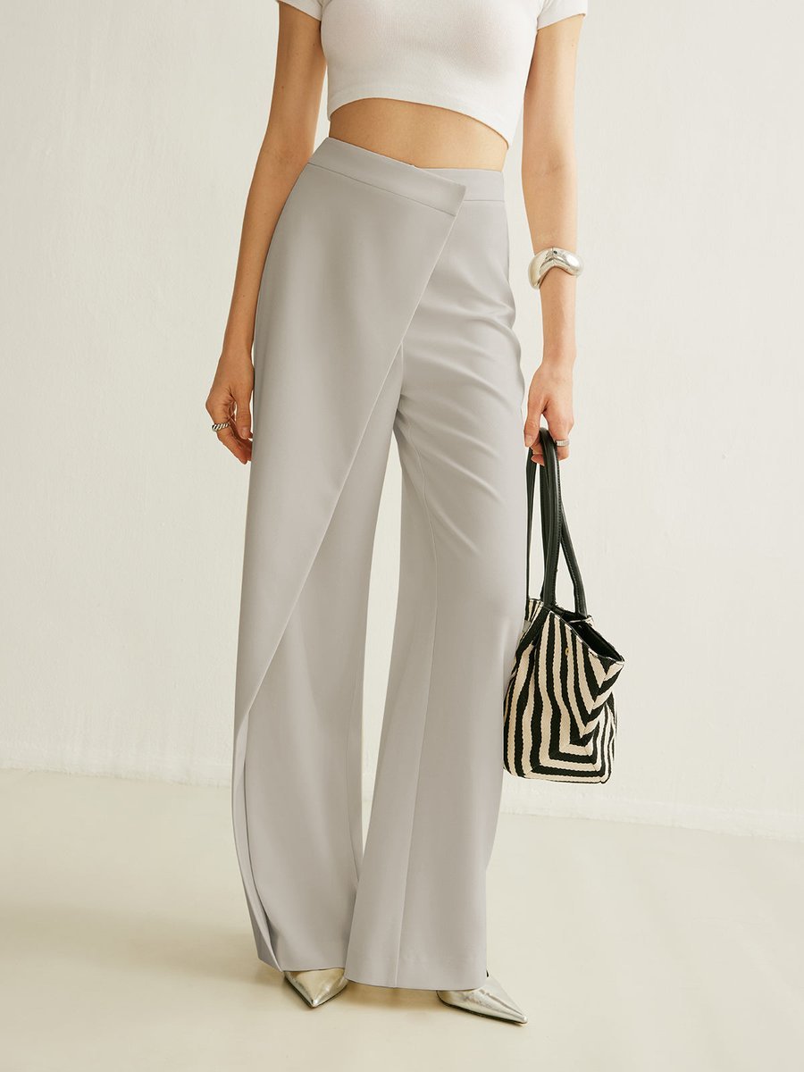 Women's Baggy Jeans with Wide-Leg Asymmetric Wrap in Grey