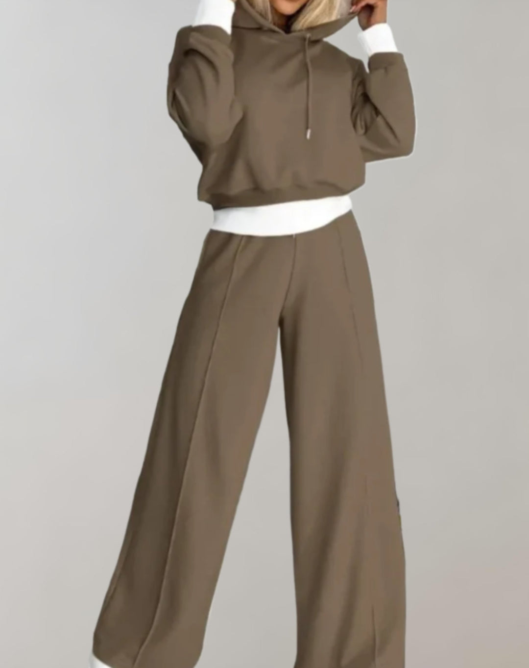 Women's Baggy Tracksuit Pants with Drawstring Hoodie in Brown