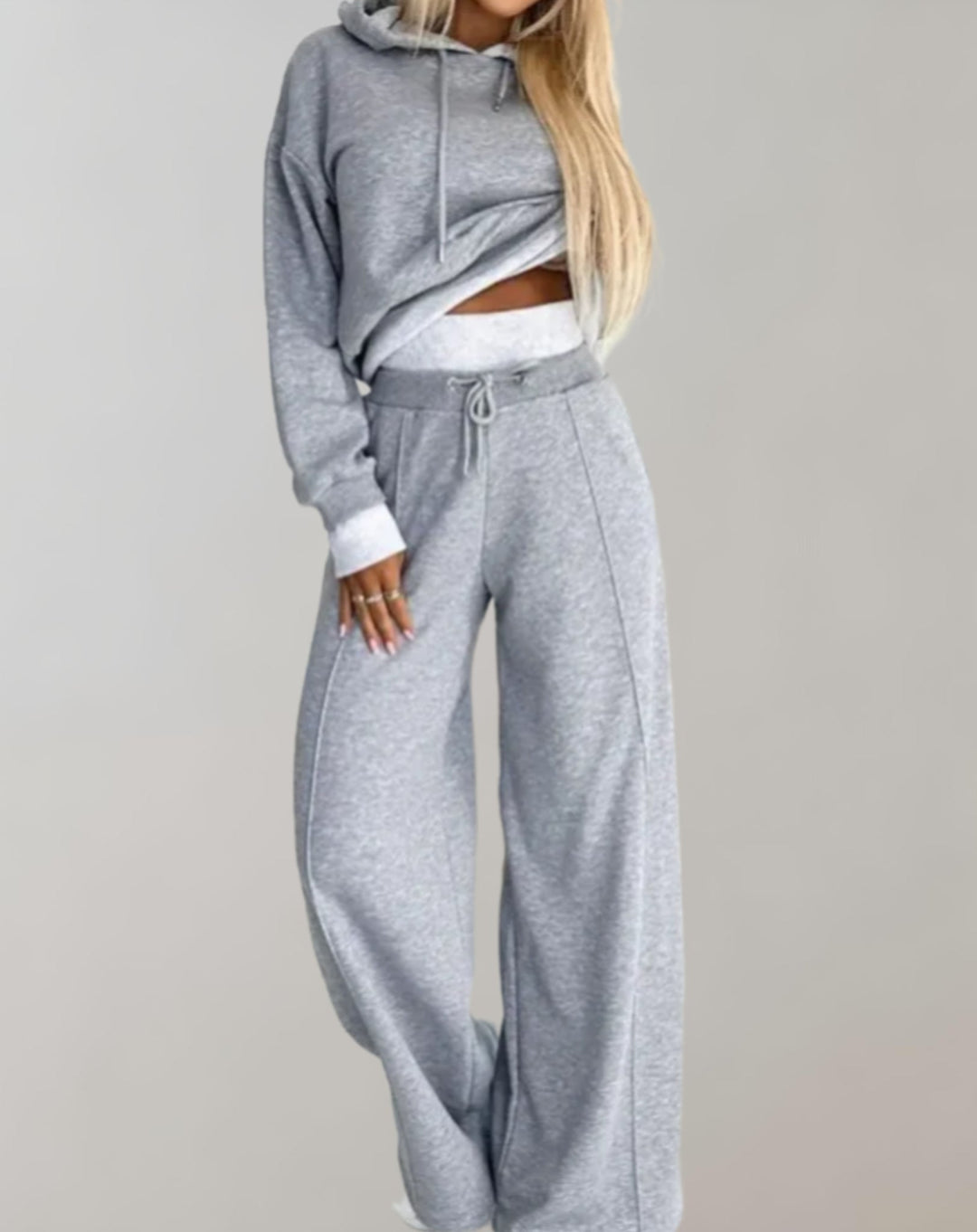 Women's Baggy Tracksuit Pants with Drawstring Hoodie in Grey