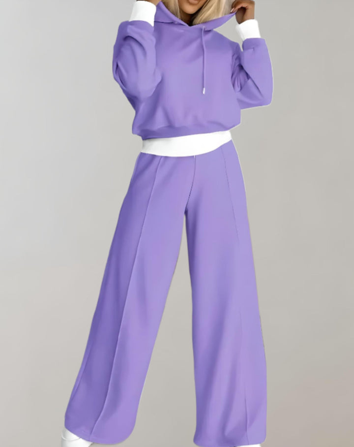Women's Baggy Tracksuit Pants with Drawstring Hoodie in Purple