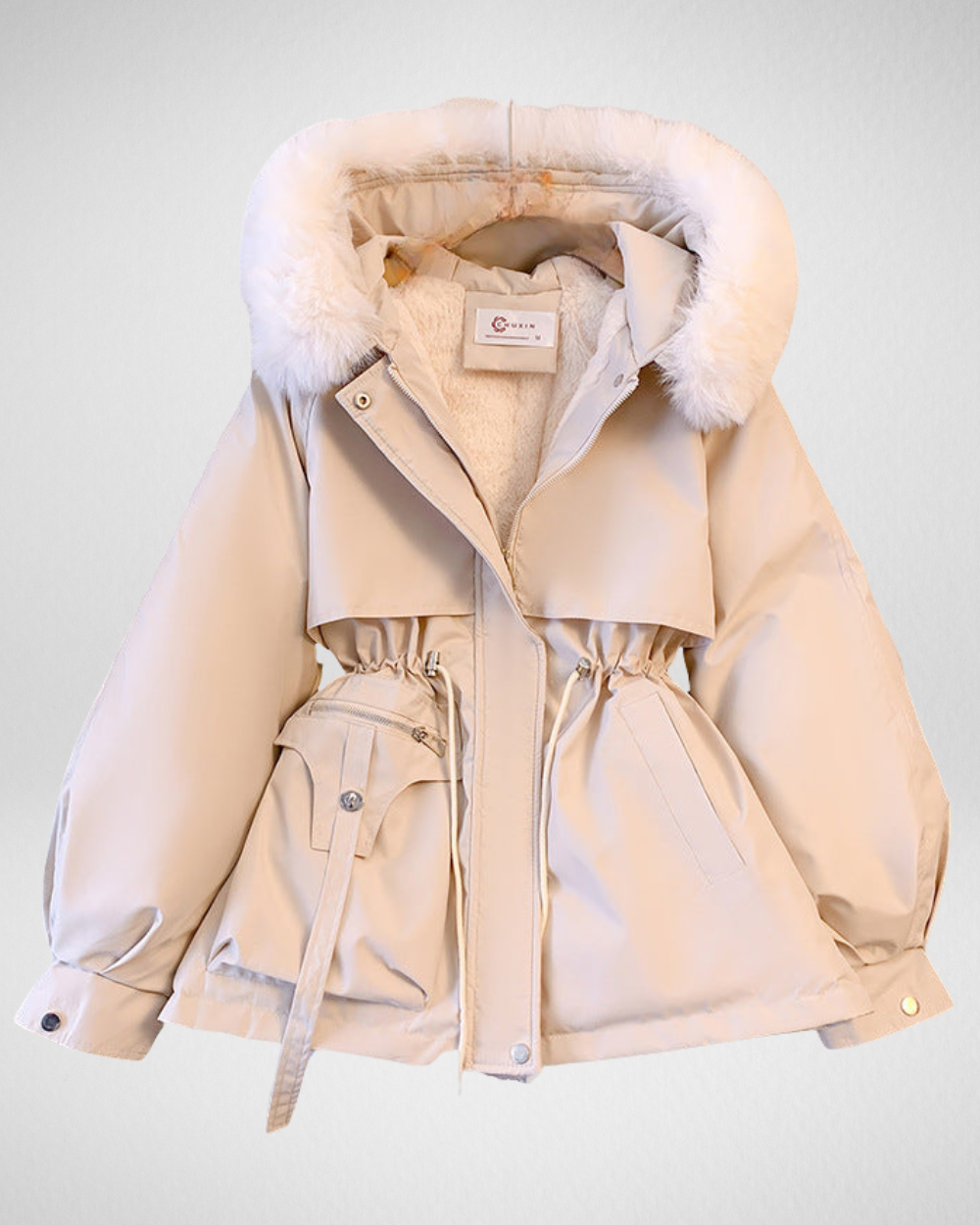 Women's Belted Winter Trench Coat in Beige
