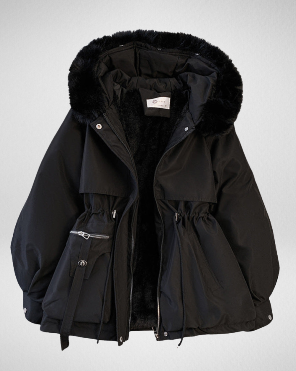 Women's Belted Winter Trench Coat in Black