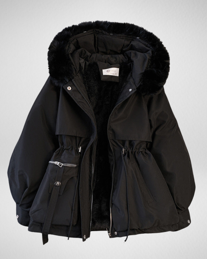 Women's Belted Winter Trench Coat in Black