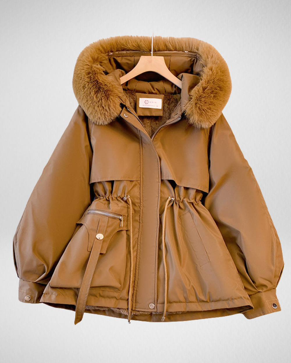 Women's Belted Winter Trench Coat in Brown