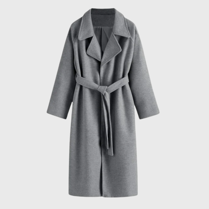 Women's Black Belted Coat for Autumn Layering in Grey