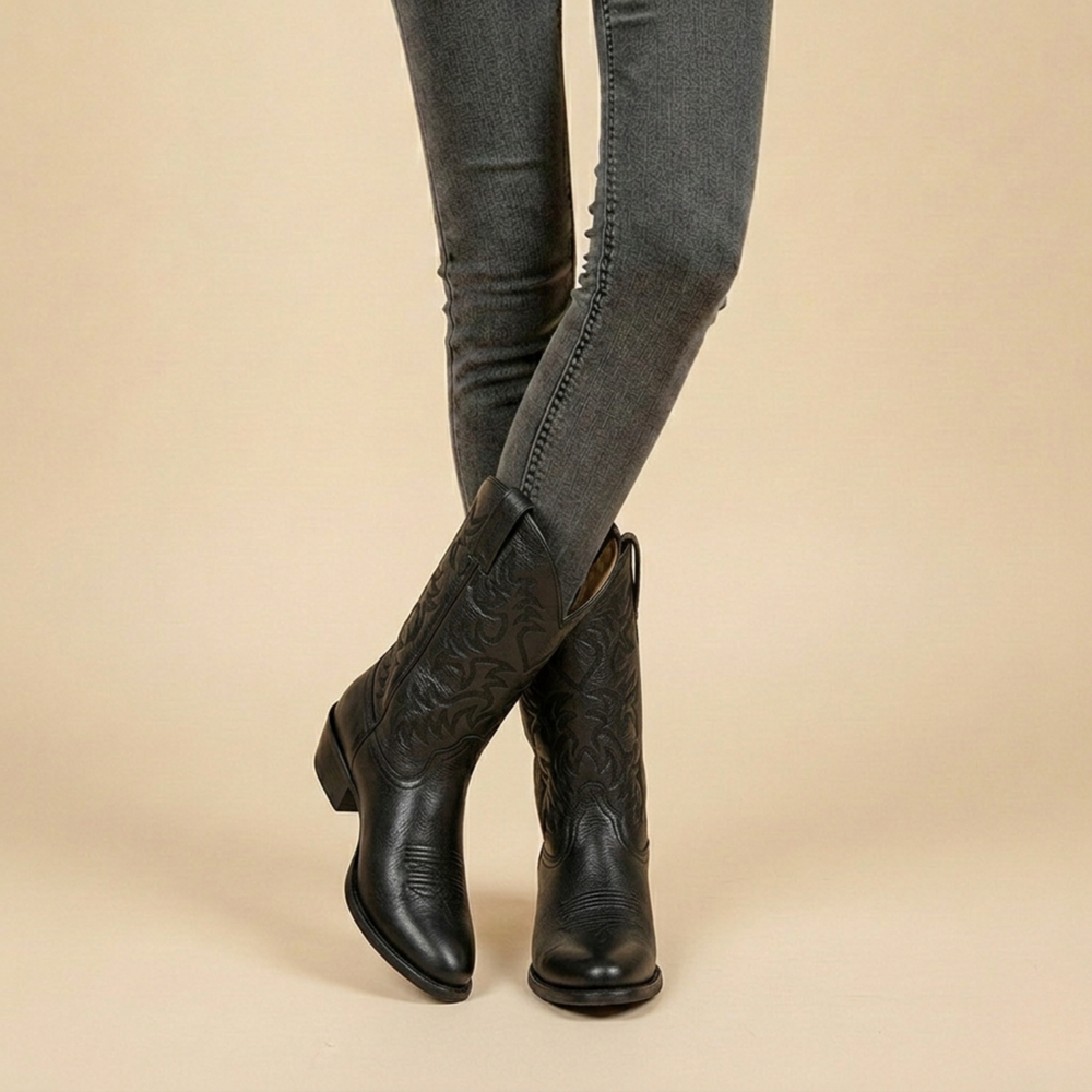 Women's Black Boots Western Cowboy Style in Black 1