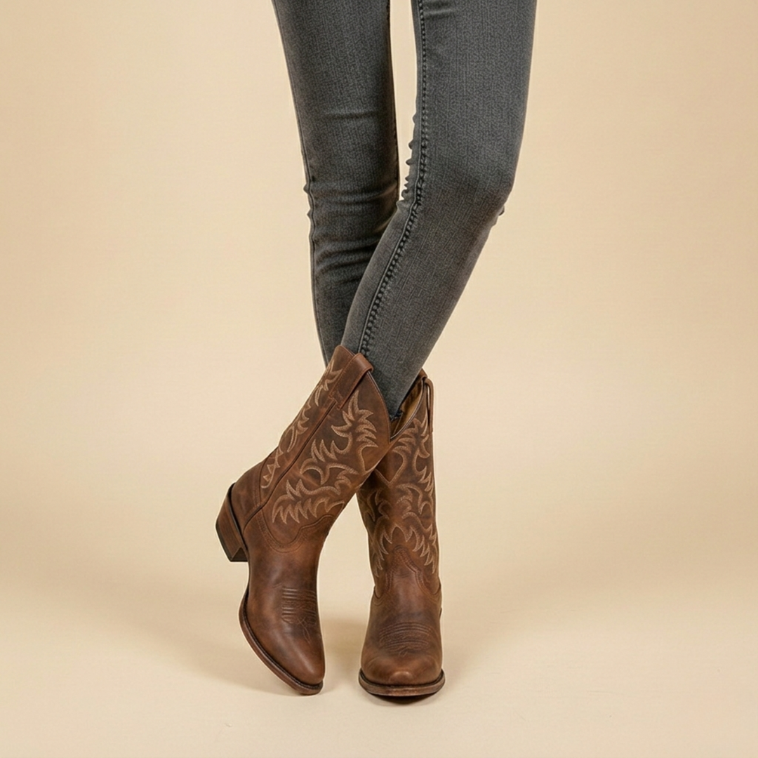 Women's Black Boots Western Cowboy Style in Brown