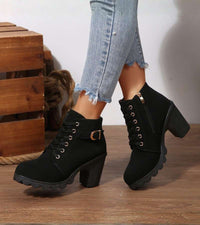 Lottie | Women's Black Boots with Structured Lace-Up