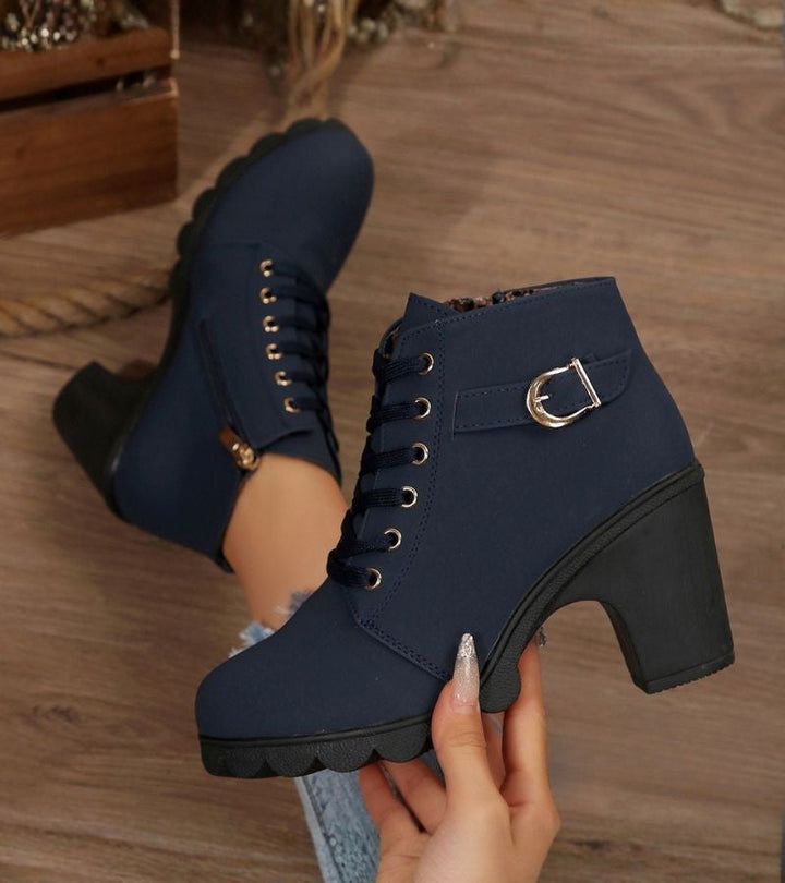 Women's Black Boots with Structured Lace-Up in Blue