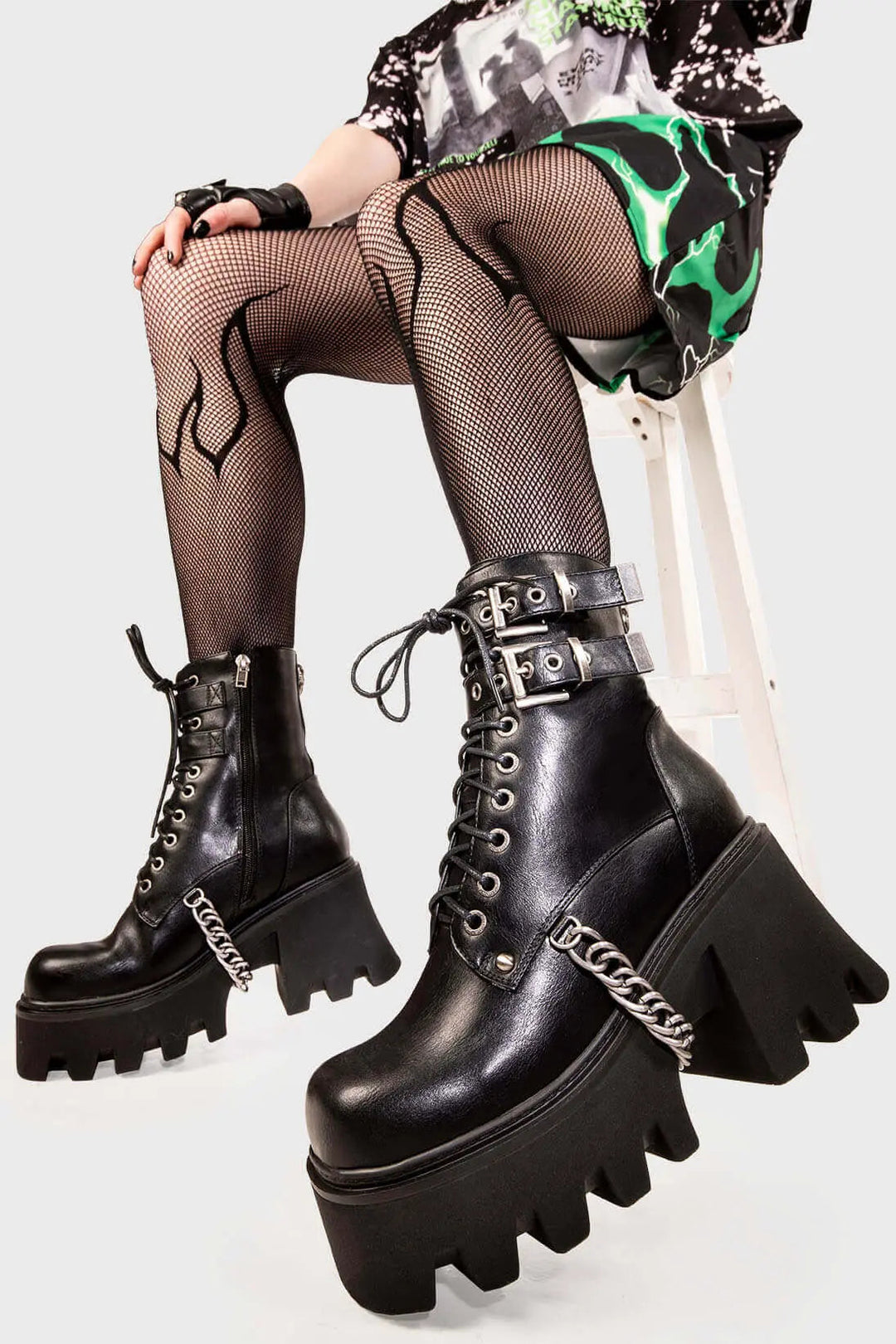 Women's Black Chunky Platform Ankle Boots (2)