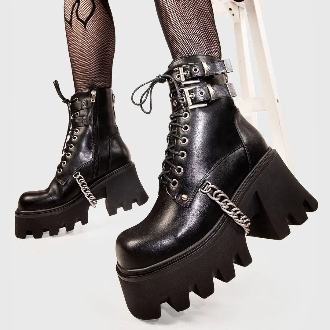 Women's Black Chunky Platform Ankle Boots (4)