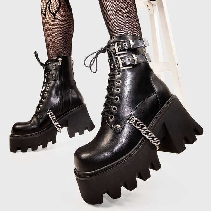 Women's Black Chunky Platform Ankle Boots (4)