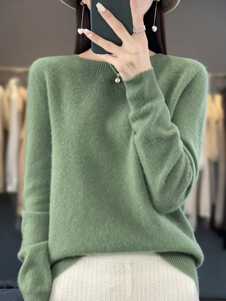 Women's Black Elegant Knit Jumper in Light Green