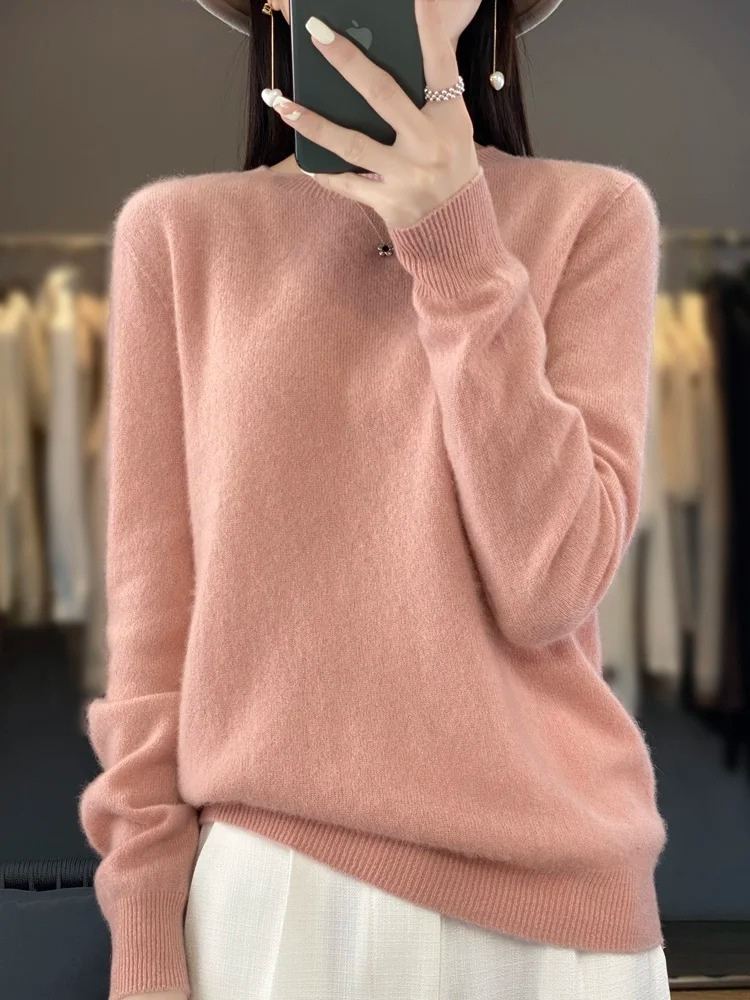 Women's Black Elegant Knit Jumper in Light Pink
