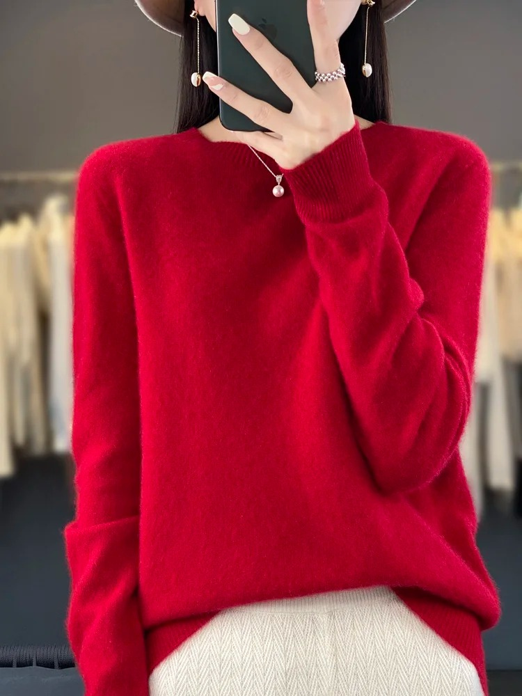 Women's Black Elegant Knit Jumper in Red