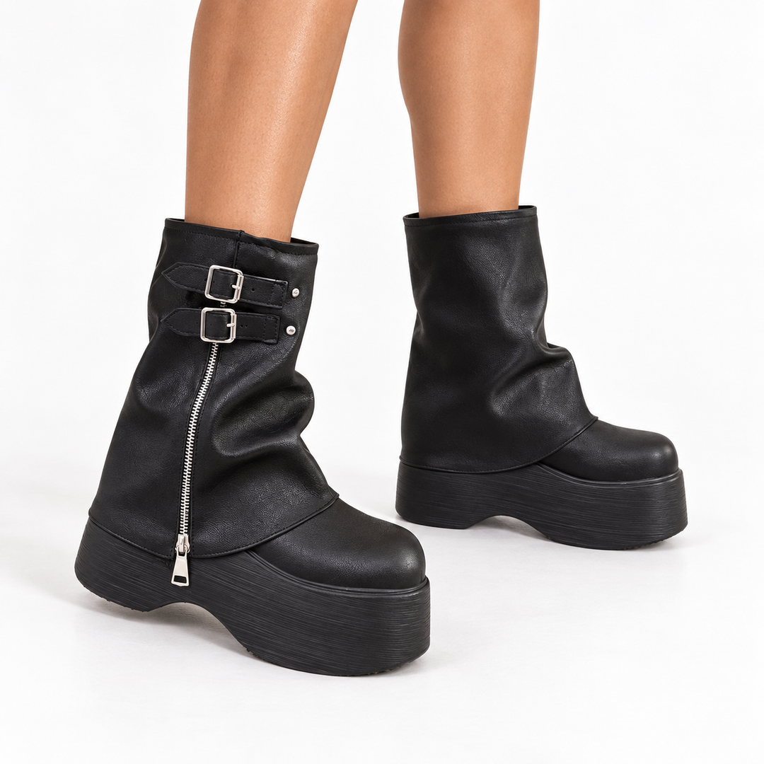 Women's Black Knee High Boots in Platform Style in Black