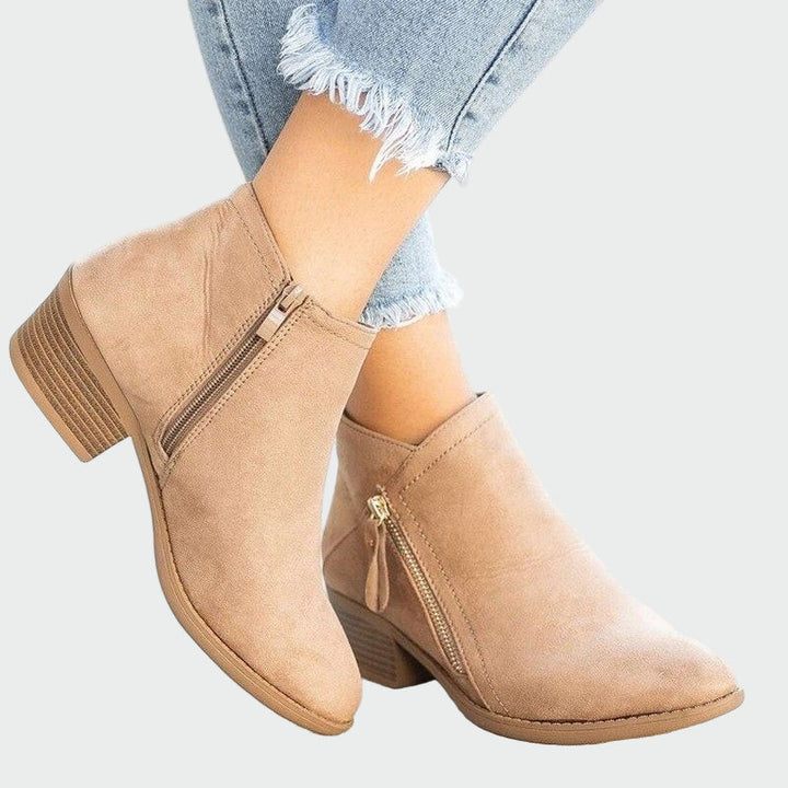 Women's Black Leather Ankle Boots for Winter in Beige