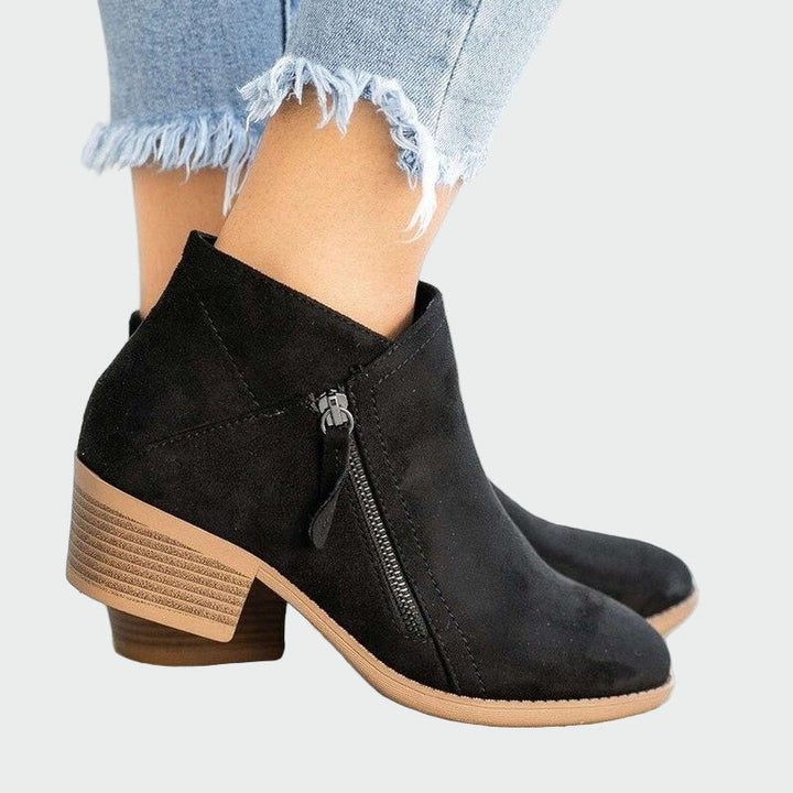 Women's Black Leather Ankle Boots for Winter in Black