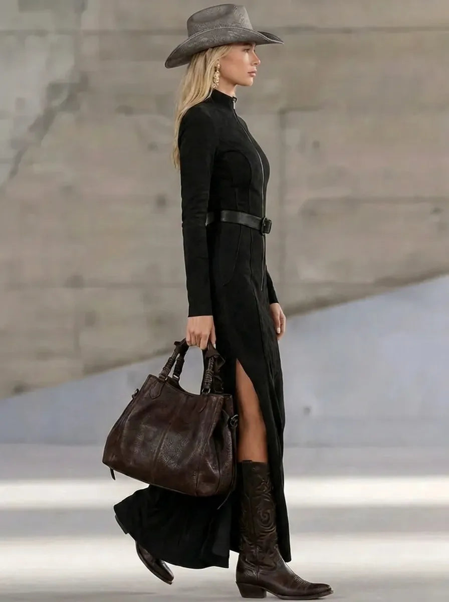 Women's Black Maxi Dress for Autumn (2)