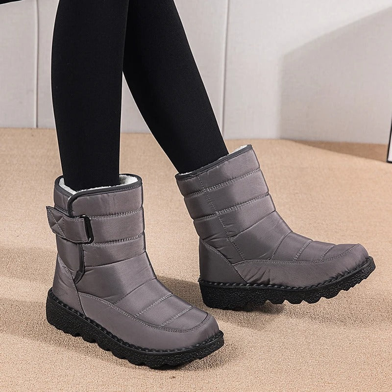 Women's Black Quilted Over the Knee Winter Boots in Grey