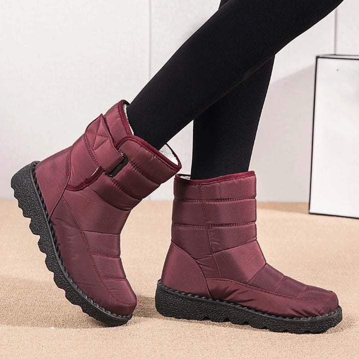 Women's Black Quilted Over the Knee Winter Boots in Wine Red