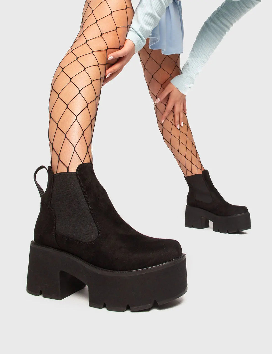 Women's Black Suede Ankle Boots with Chunky Platform