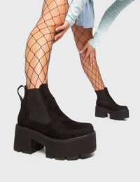 Beatrice | Women's Black Suede Ankle Boots with Chunky Platform