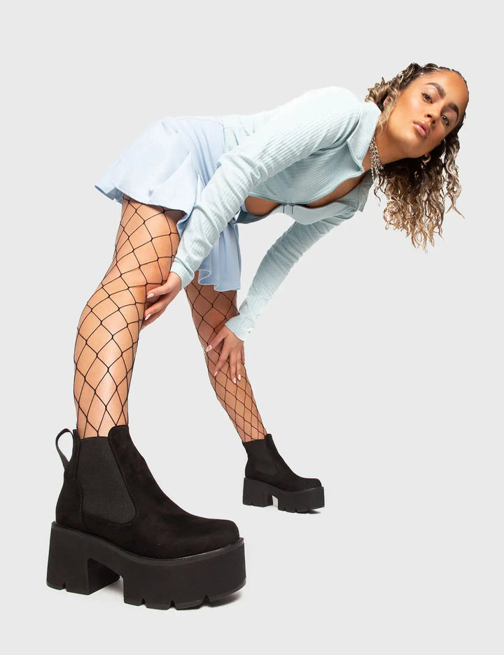 Women's Black Suede Ankle Boots with Chunky Platform (2)