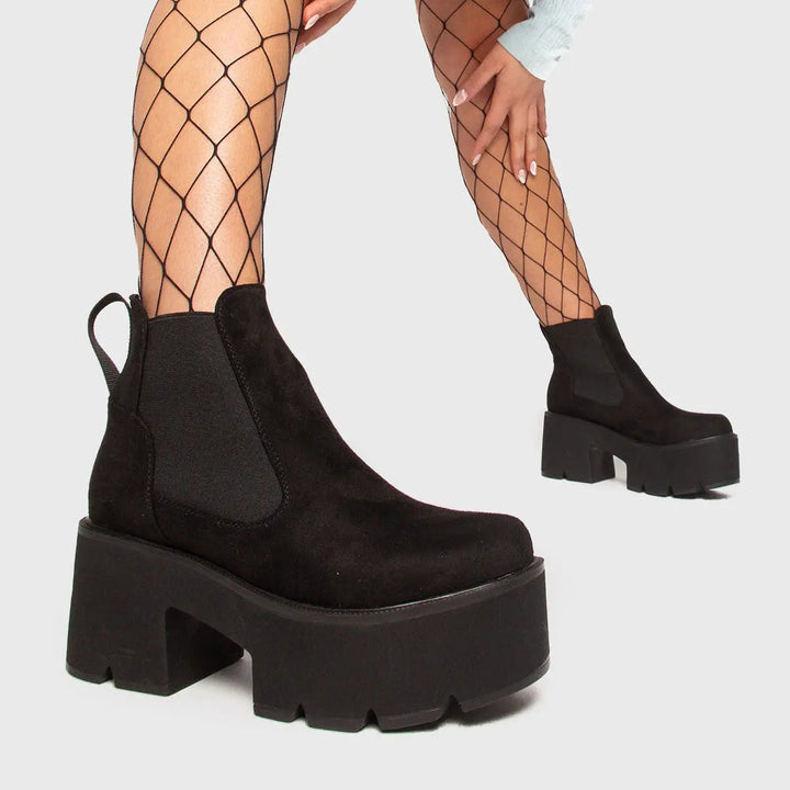 Women's Black Suede Ankle Boots with Chunky Platform (3)
