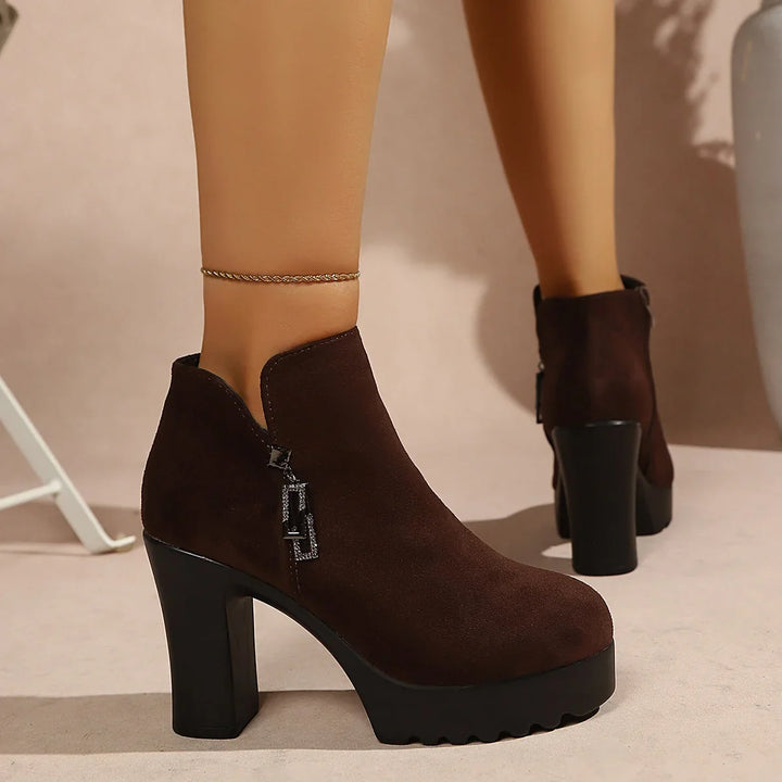 Women's Block Heel Suede Ankle Boots (5)