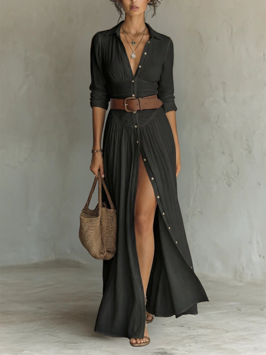 Women's Blouse Maxi Dress for Warm Days in Black