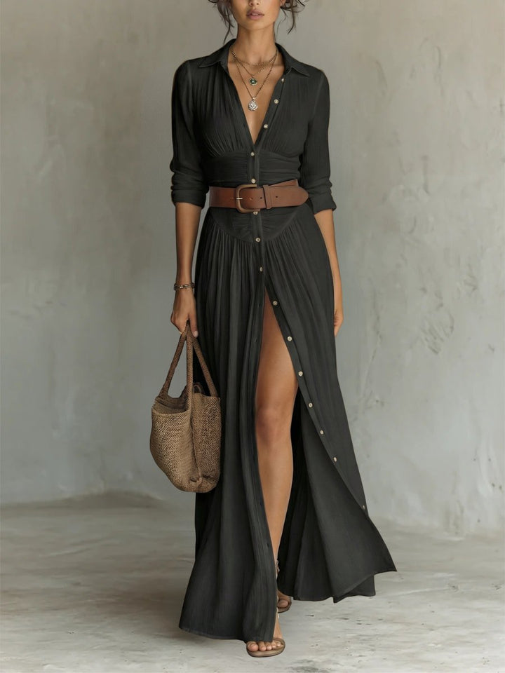 Women's Blouse Maxi Dress for Warm Days in Black