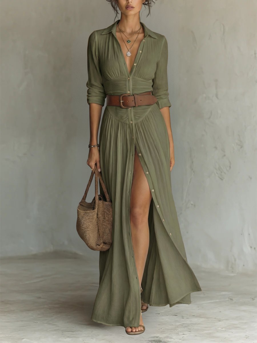 Women's Blouse Maxi Dress for Warm Days in Green