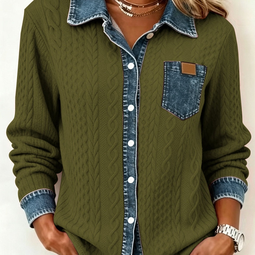 Women's Blouse with Textured Comfort for Everyday in Olive Green