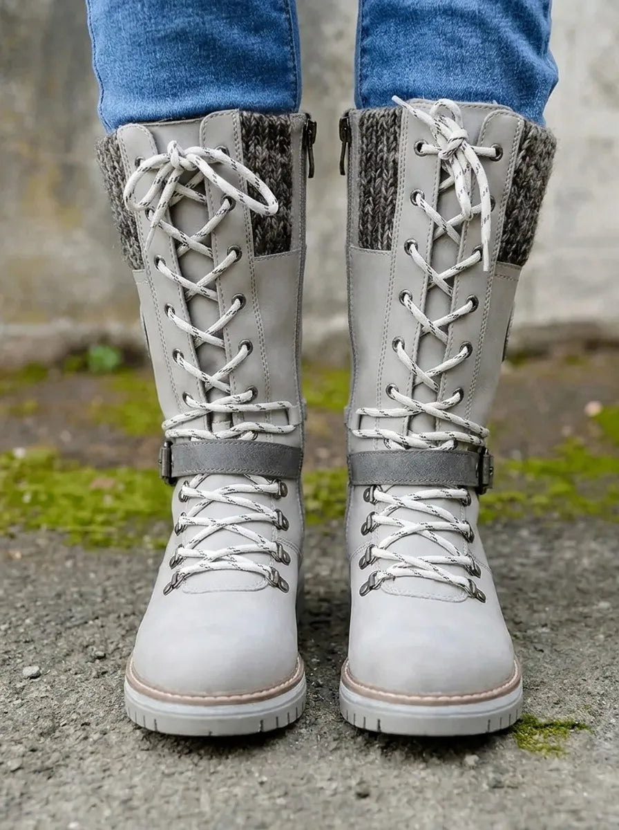 Women's Brown Boots Lace-Up Calf for Autumn