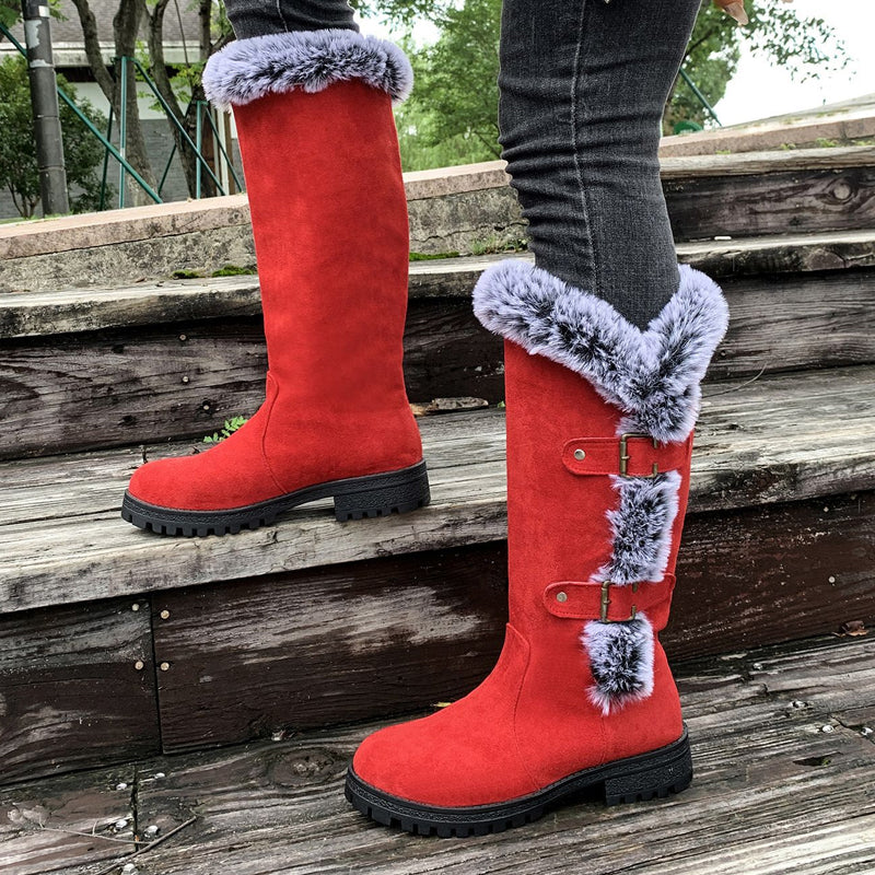 Women's Brown Boots Mid-Calf Plush Slip-On (2)