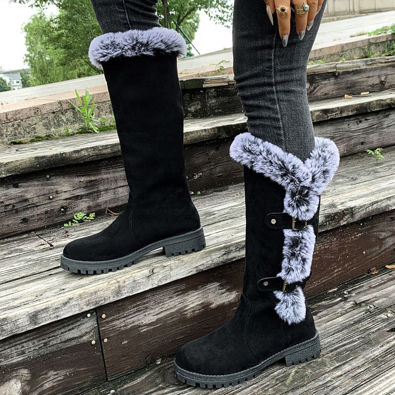 Women's Brown Boots Mid-Calf Plush Slip-On (8)