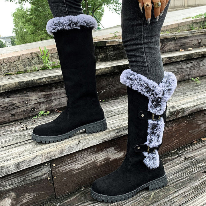 Women's Brown Boots Mid-Calf Plush Slip-On (8)
