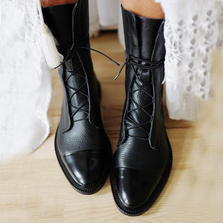 Women's Brown Boots with Lace-Up Ankle Design in Black